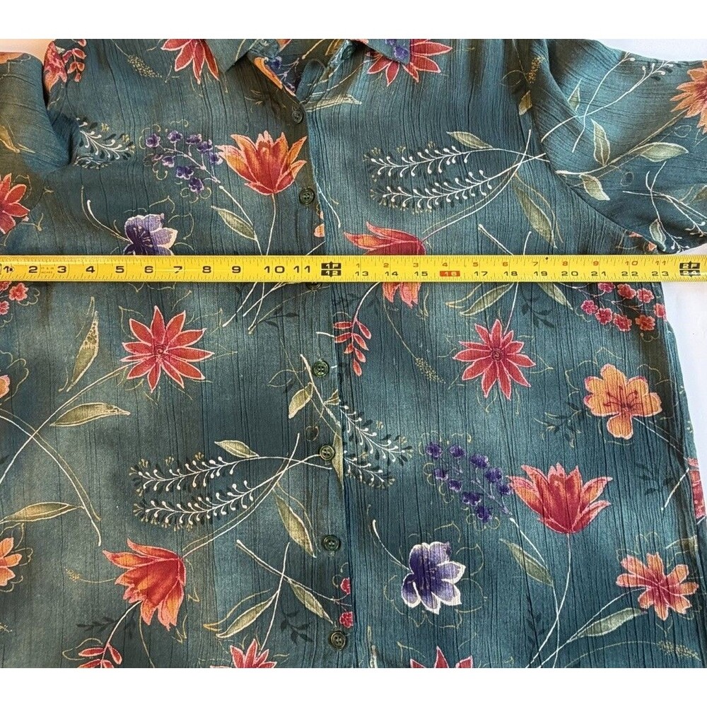 Vintage Alfred Dunner Shirt Women 16W Green Teal Floral Vibrant Short Sleeve 90s - Picture 8 of 8